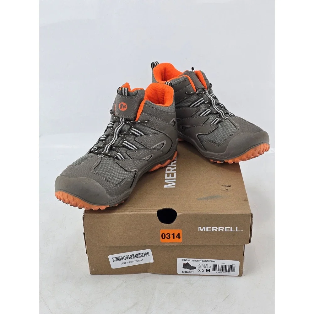 Merrell Chameleon 7 ACS Mid Hiking Boots Kids 5.5 Grey Orange MK262177 - New